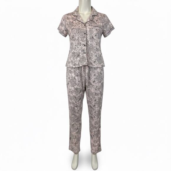 Thalia Sodi Women's XL Pink Floral Pajama Set Short Sleeve Button Up Long Pants - Picture 1 of 9